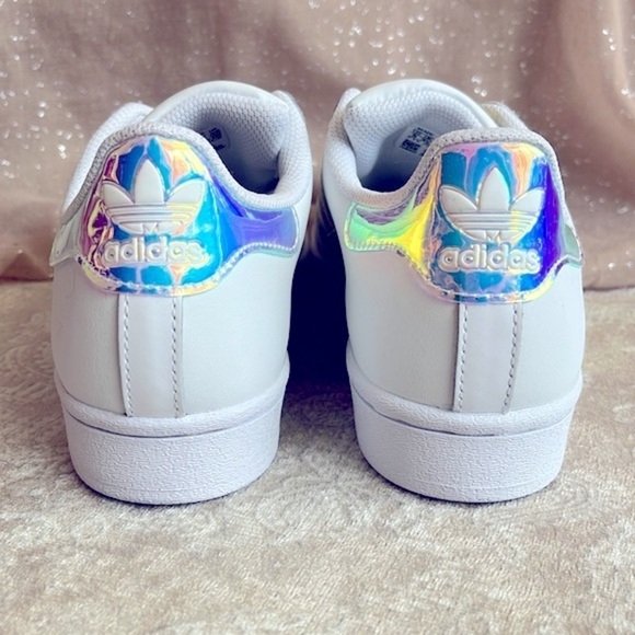 Brand New Adidas Originals Superstar White Lace Up Sneakers Iridescent 3-Stripe - Picture 5 of 16